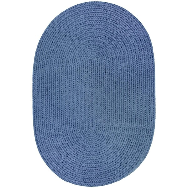 Unbranded Texturized Solid Marina Blue Poly 4 ft. x 6 ft. Oval Braided Area Rug