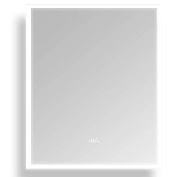 Unbranded Huron 24.02 in. W x 30 in. H Frameless Rectangular Anti-Fog Wall Bathroom LED Vanity Mirror in Matt Silver