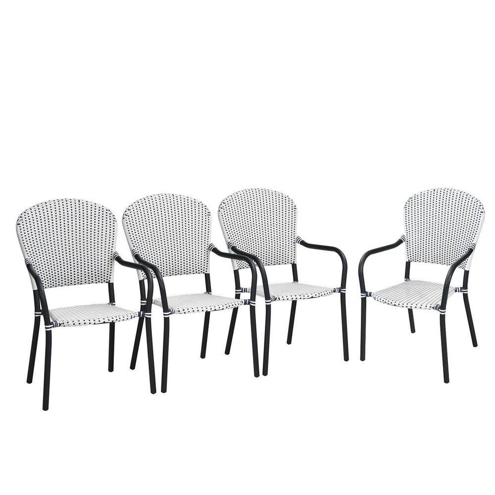 HONEY JOY 4pieces Iron Outdoor Dining Chairs Patio Stackable Arm Chair