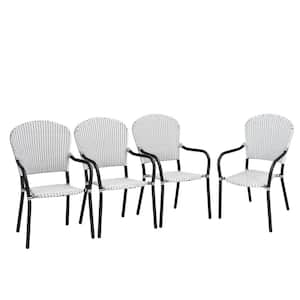 4-pieces Iron Outdoor Dining Chairs Patio Stackable Arm Chair for Balcony Backyard Poolside