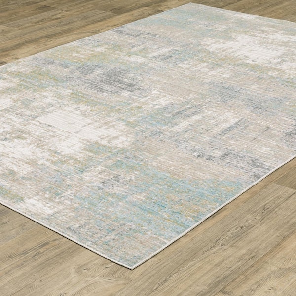 Claire Ivory/Green 8 ft. x 11 ft. Abstract Polypropylene-Polyester Blend Indoor Area Rug