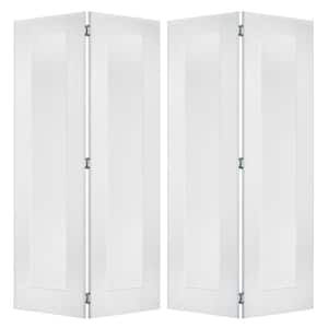 72 in. x 80 in. Shaker 1-Panel Solid Core Primed MDF Wood Interior Bifold Double Door with Hardware