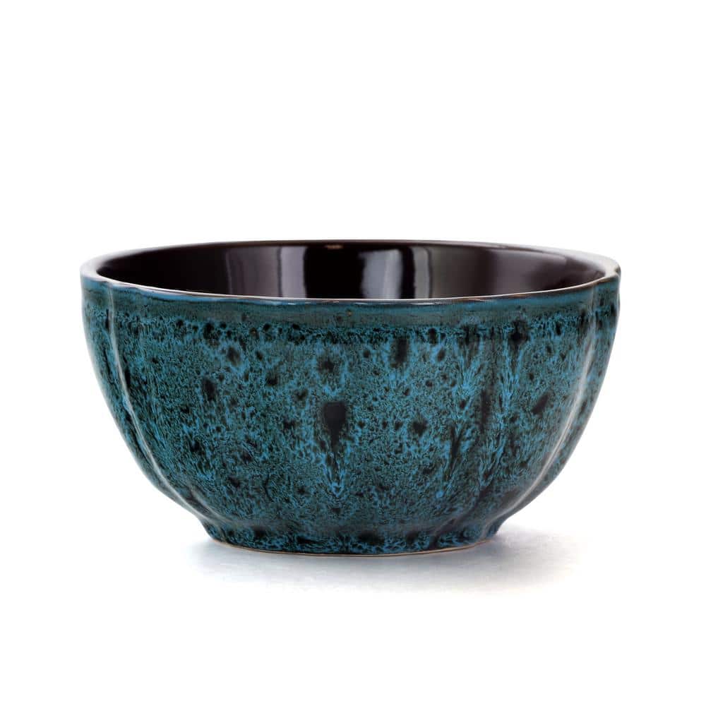 Lavish Blue Ceramic Round Dinnerware Set, Service for 4