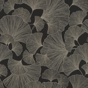 Waft Black Ginkgo Vinyl Non-Pasted Wallpaper Roll