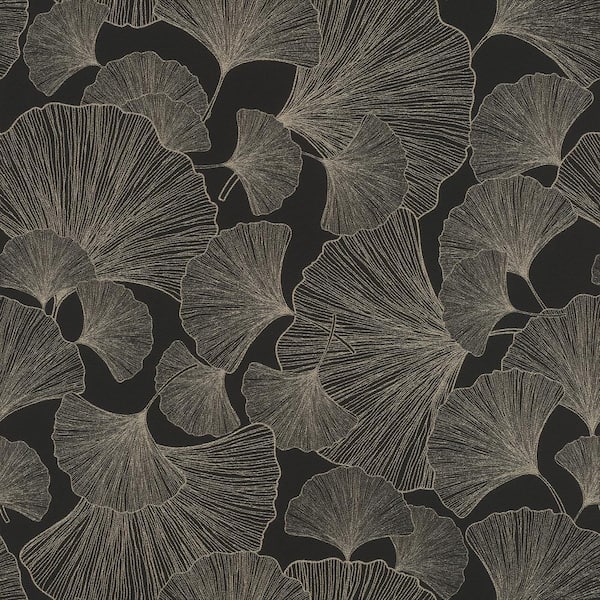 Waft Black Ginkgo Vinyl Non-Pasted Wallpaper Roll