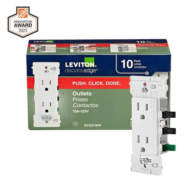 Leviton Decora Edge 15 Amp Tamper-Resistant Duplex Outlet, 10-Pack, White
