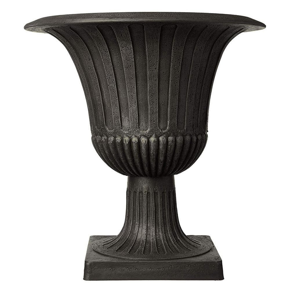 Black Recycled Plastic and Stone Urn Planter, 21 Inches