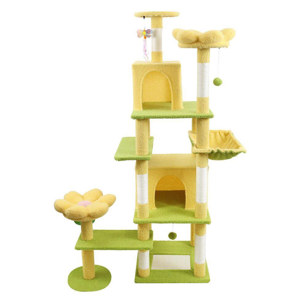 Yellow 71 in. H Cat Tree with Large Condo Removable Flower Cushion and Hammock price history on PriceWatchPro