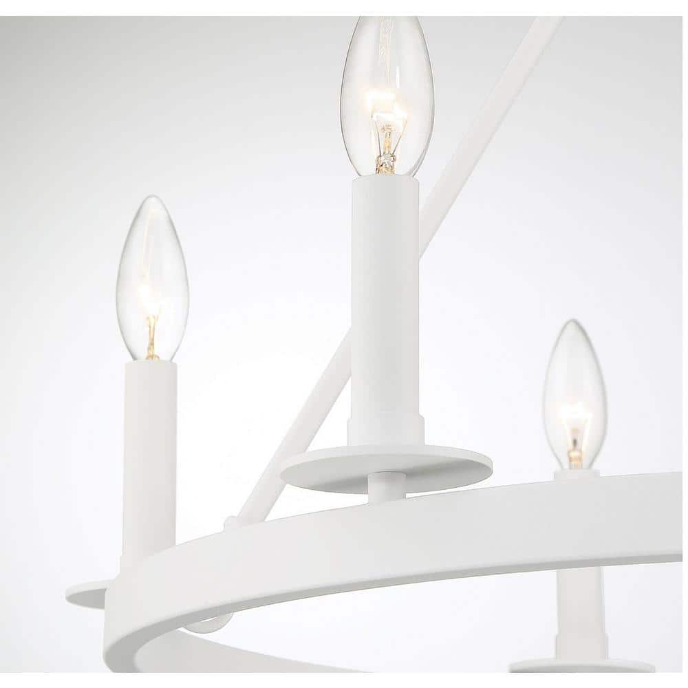 Bisque White Wagon-Wheel 6-Light Chandelier with Candle Bulbs