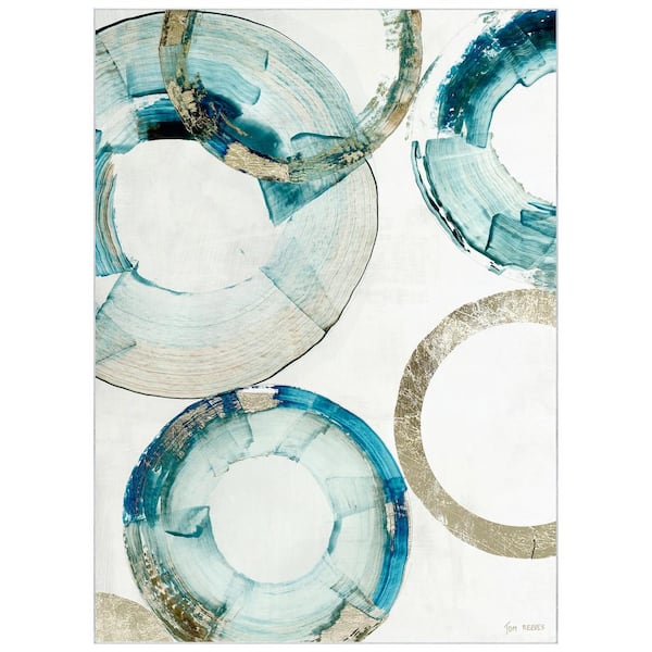 Empire Art Direct Blue 8 ft. x 10 ft. Gold Rings Washable Geometric Art Area Rug Power-loomed Heavenly Softness with Non-Slipping Backing