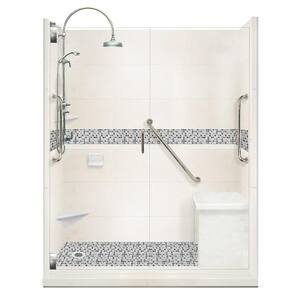 Del Mar Freedom Luxe Hinged 32 in. x 60 in. x 80 in. Left Drain Alcove Shower Kit in Natural Buff and Chrome Hardware