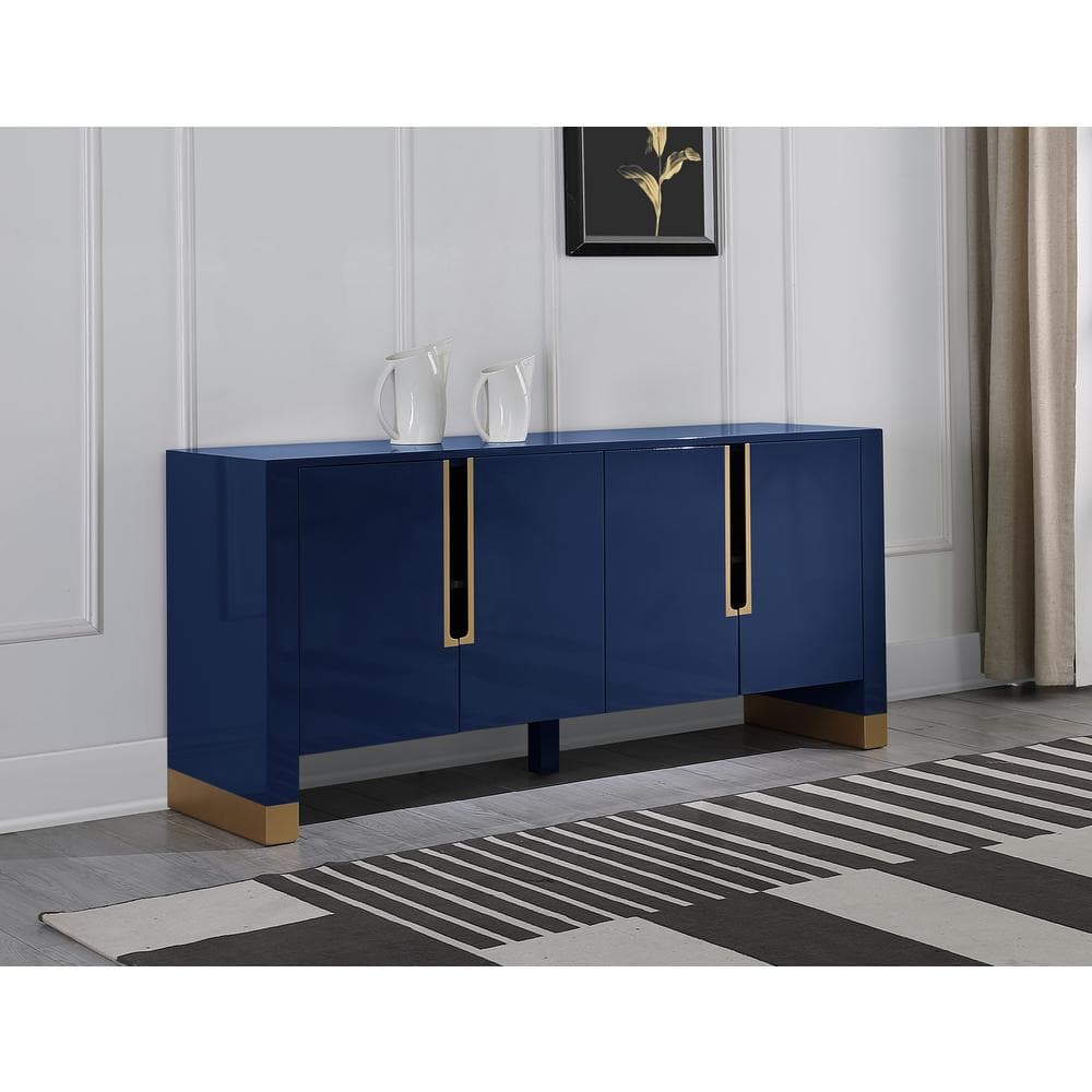 Navy and Gold 68" Modern Sideboard with Soft-Close Drawers