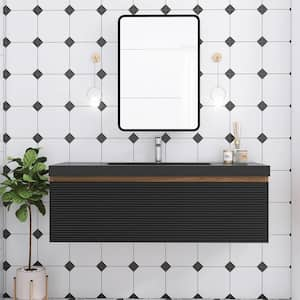 47.3 in. W x 20 in. D x 16 in. H Single Sink Wall-Mounted Bath Vanity in Mature Oak with Black Resin Top