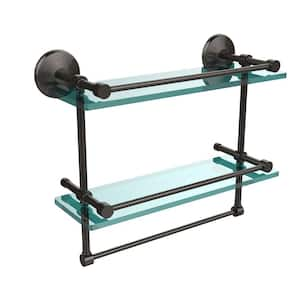 Monte Carlo 16 in. L x 12 in. H x 5 in. W 2-Tier Clear Glass Bathroom Shelf with Towel Bar in Oil Rubbed Bronze