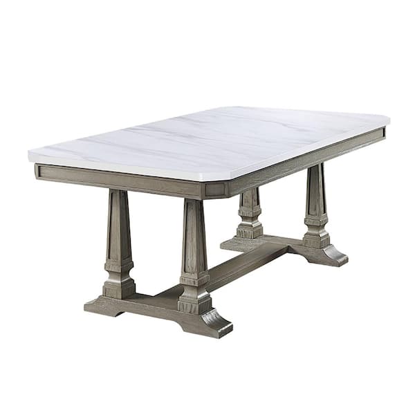 Acme Furniture Zumala Dining Table in Marble & Weathered Oak Finish ...