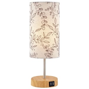 Keaisa 15 in. Beige Floral Print Design Metal Table Lamp with 2 USB Ports