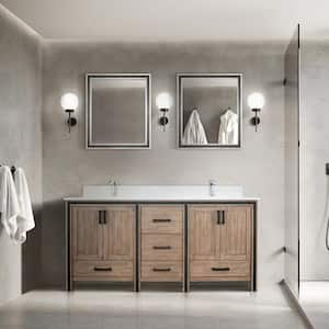 Ziva 72 in W x 22 in D Rustic Barnwood Double Bath Vanity, Cultured Marble Top, Faucet Set and 30 in Mirrors