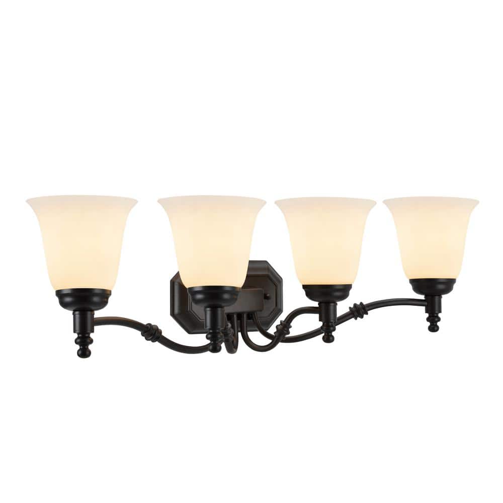 Oil Rubbed Bronze 4-Light Vanity Fixture with Frosted Glass Shades