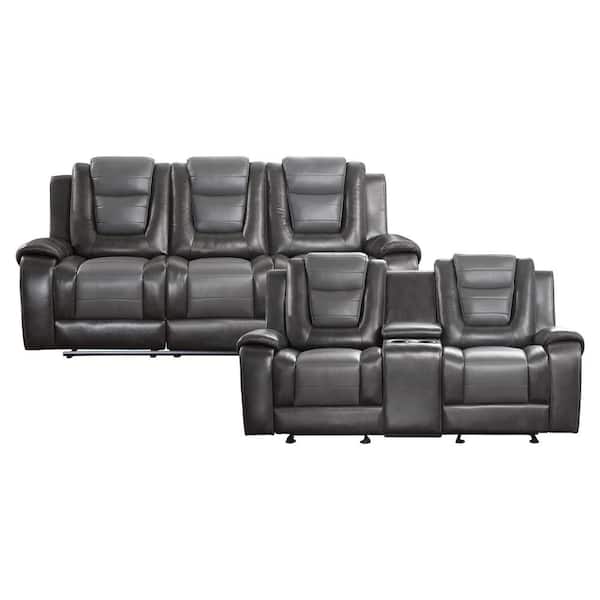 EVERGLADE HOME Danio 161.5 in. W Round Arm Faux Leather Rectangle Sofa in Gray