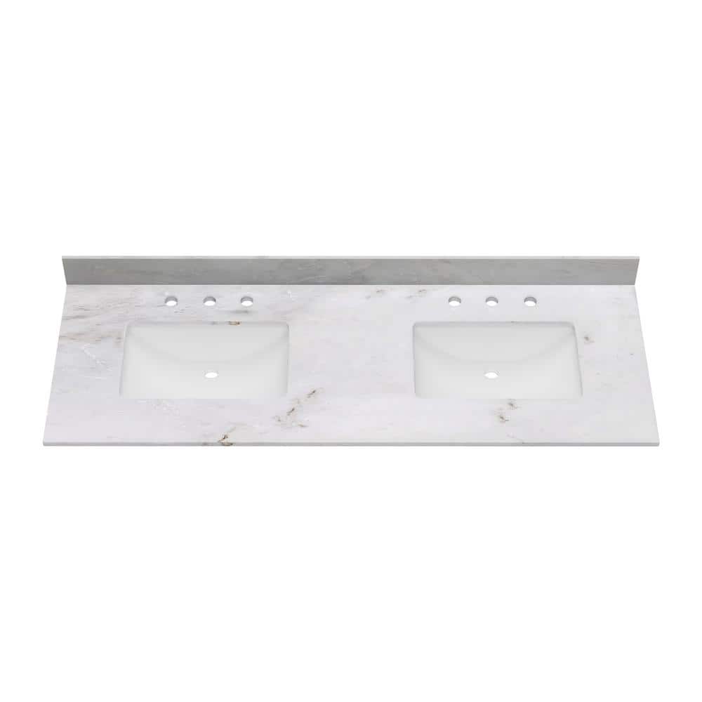 61" White Marble Double Sink Undermount Vanity Top