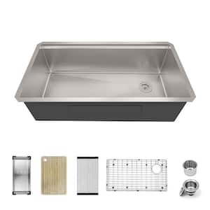 304 Stainless Steel 16-Gauge 30 in. Single Bowl Undermount Workstation Kitchen Sink with Accessories