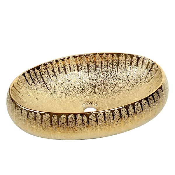 23 in. x 15 in. Modern Oval Vessel Bathroom Sink in Gold Ceramic