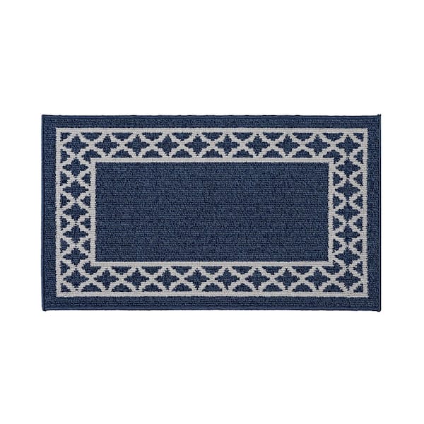 Collin Border Denim Twist/Light Grey 2 ft. x 4 ft. Tufted Trellis Polypropylene Accent Rug