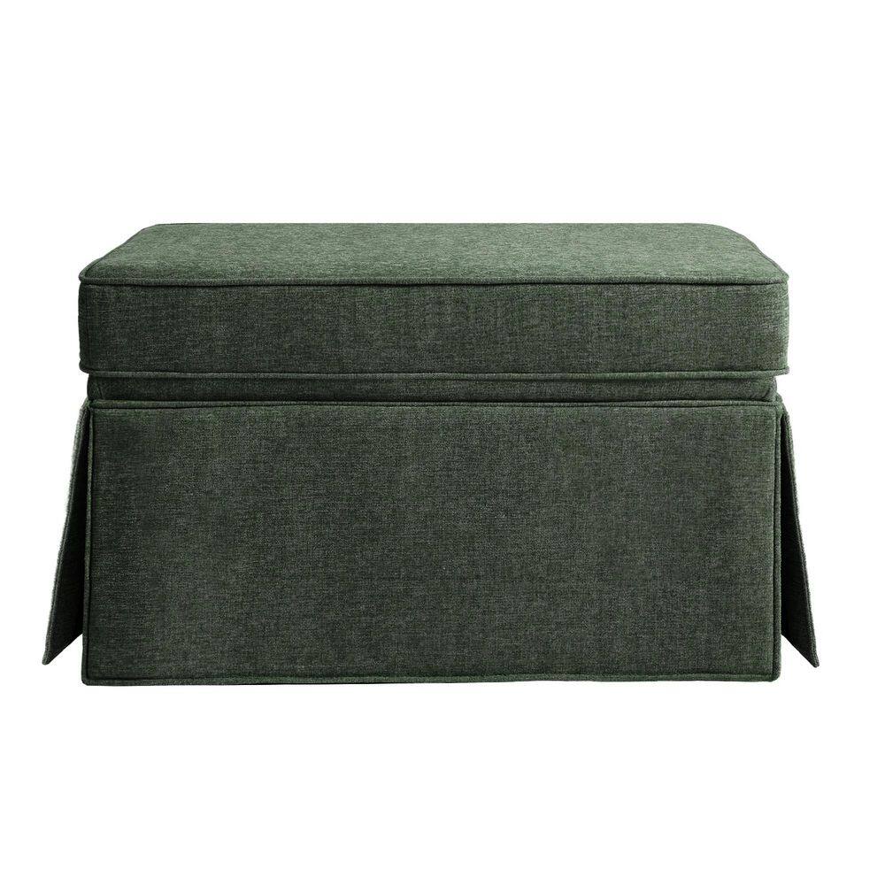 Green Chenille Rectangle Storage Ottoman