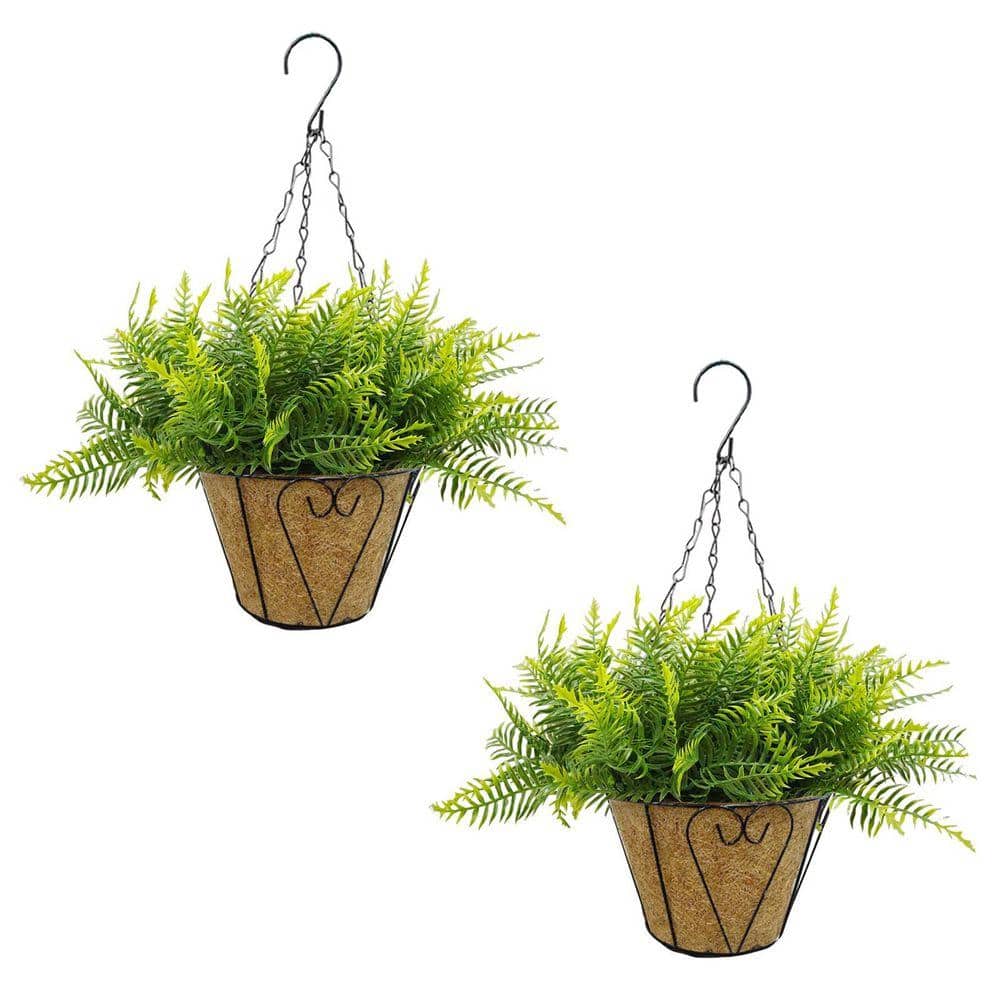 MOVECOM 0.8FT 2FT Hanging Planters with Plant Hangers,Artificial Green Fern Straight Coconut Fiber Baskets with Chains