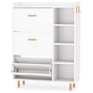 50 in. H x 35.43 in. W White Storage Cabinet Finished Particle Board Shoe Shoes Cabinet with 3 Flip Drawers