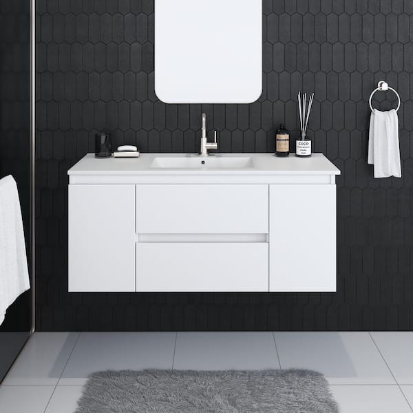 VOLPA USA AMERICAN CRAFTED VANITIES Salt 48 in. W x 18 in. D Bath Vanity in White with Ceramic Vanity Top in White with White Basin