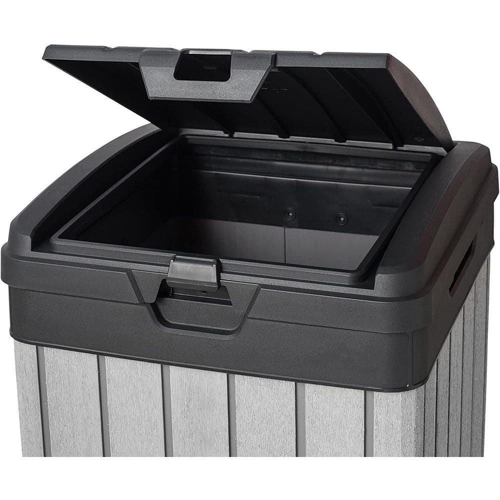 Gray Heavy Duty Plastic Outdoor Trash Can with Double Lid