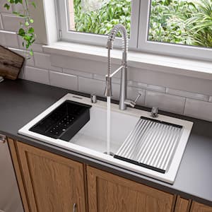 Drop-in Granite Composite 34 in. Single Bowl Kitchen Sink in White