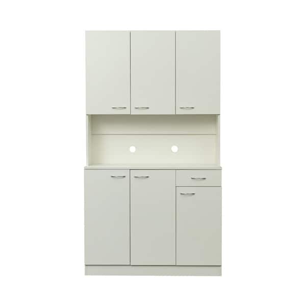 Tileon White MDF Beadboard Stock Corner Kitchen Cabinet with 6 Doors ...