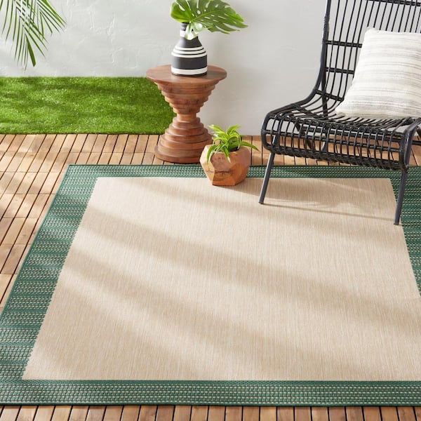 Patio Country Landry Beige/Green 8 ft. x 10 ft. Border Indoor/Outdoor Area Rug