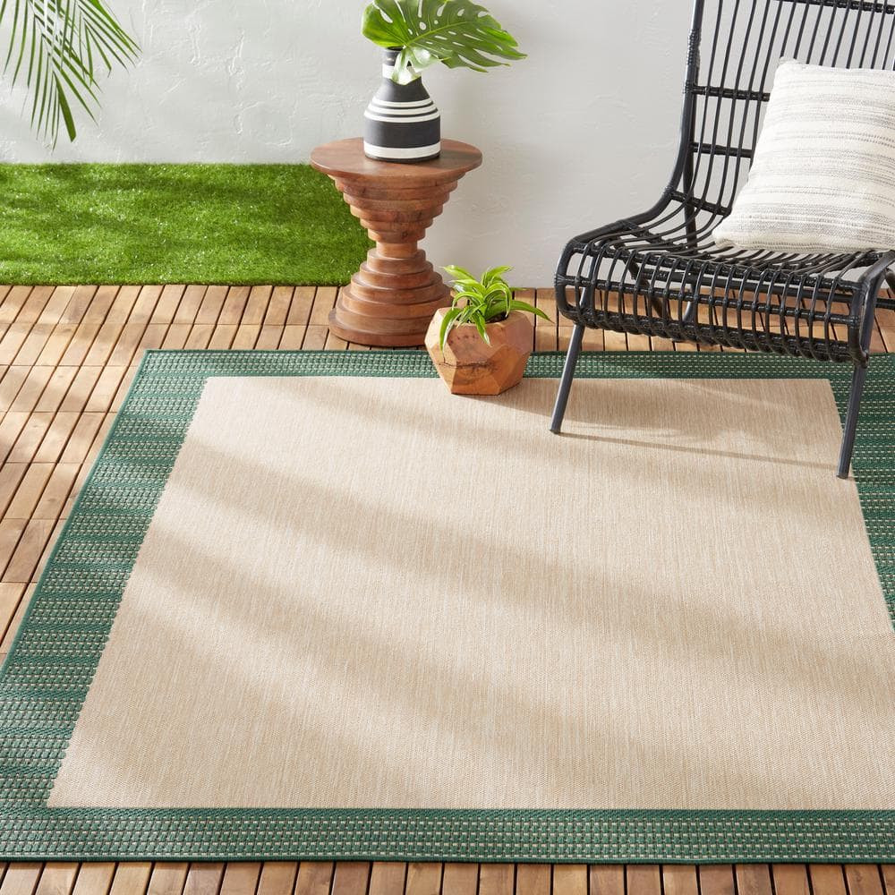 Landry 5'2" x 7'2" Beige and Green Synthetic Indoor/Outdoor Area Rug