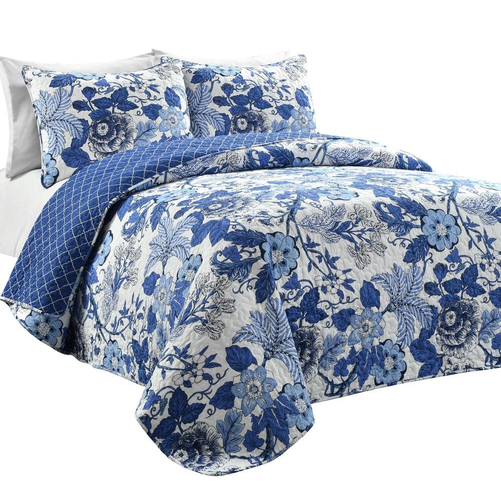 Sydney Quilt Navy/white 3Pc Set King