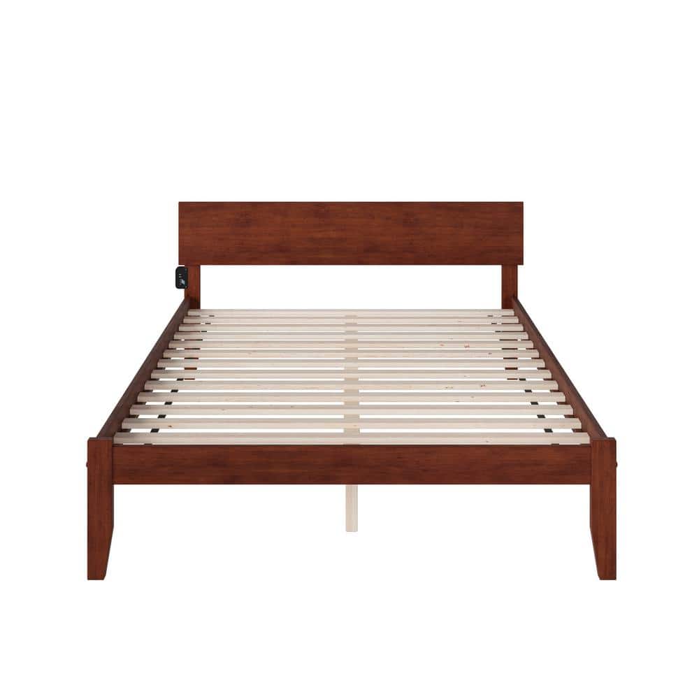 Antique Walnut Queen Wood Frame Bed with Headboard