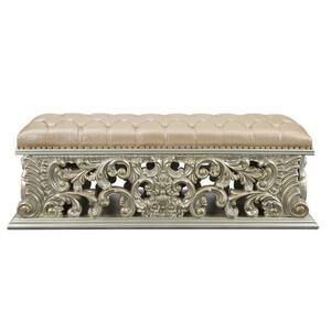 Gold 66 in. Backless Bedroom Bench with Padded Seat and Ornate Scrolled Carvings