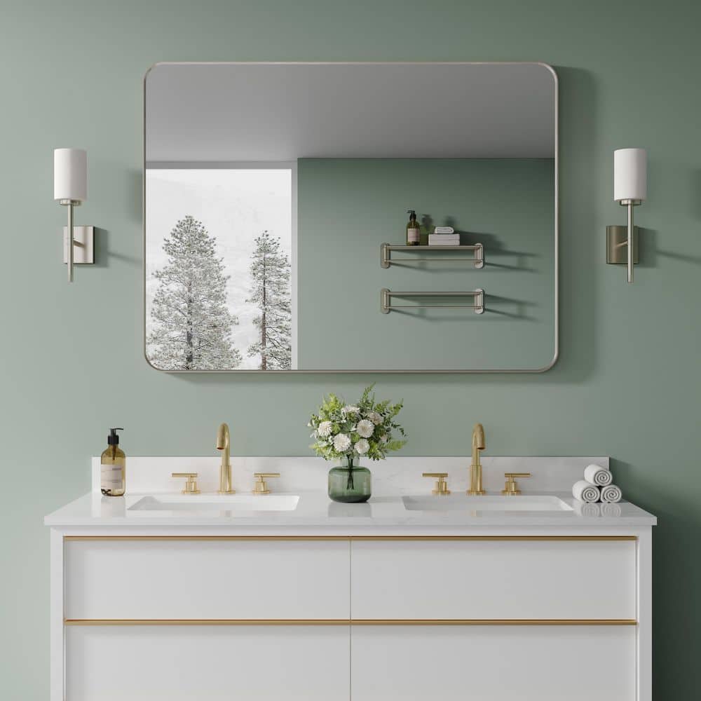 48 in. W x 36 in. H Rectangular Framed Wall Bathroom Vanity Mirror in Brushed Nickel price history on PriceWatchPro
