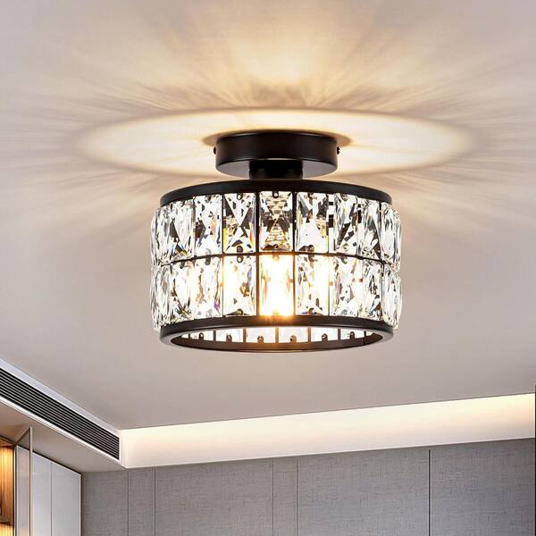 BeamBox 9.3 in. Black Standard Crystal Ceiling Light Fixture