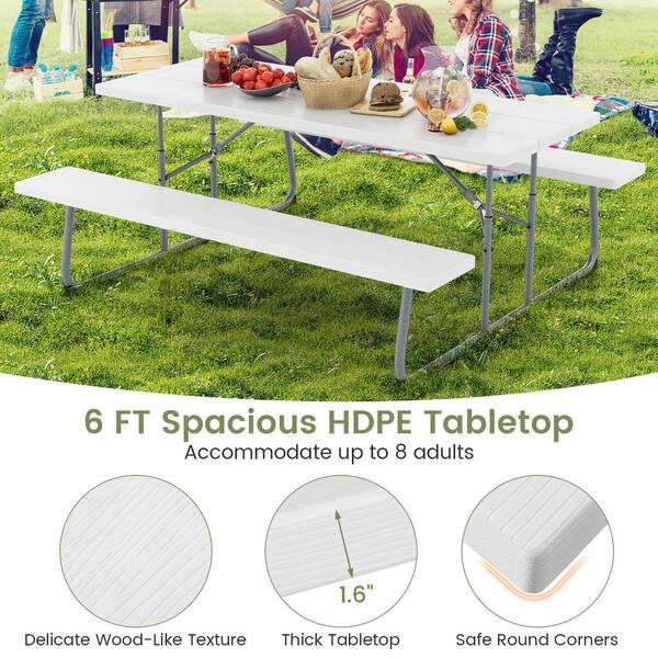Gymax 6 ft. Folding Rectangle Plastic Picnic Table with 2