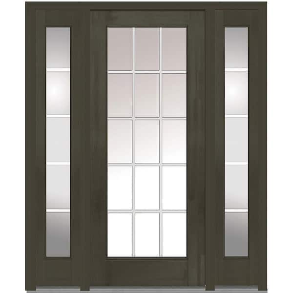 MMI Door 64 in. x 80 in. Internal Grilles Right-Hand Full Lite Clear Stained Fiberglass Mahogany Prehung Front Door w/ Sidelites