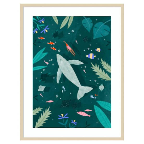 Amanti Art Swimming with a Whale by Bea Muller 1-Piece Framed Giclee Coastal Art Print 41 in x 31 in