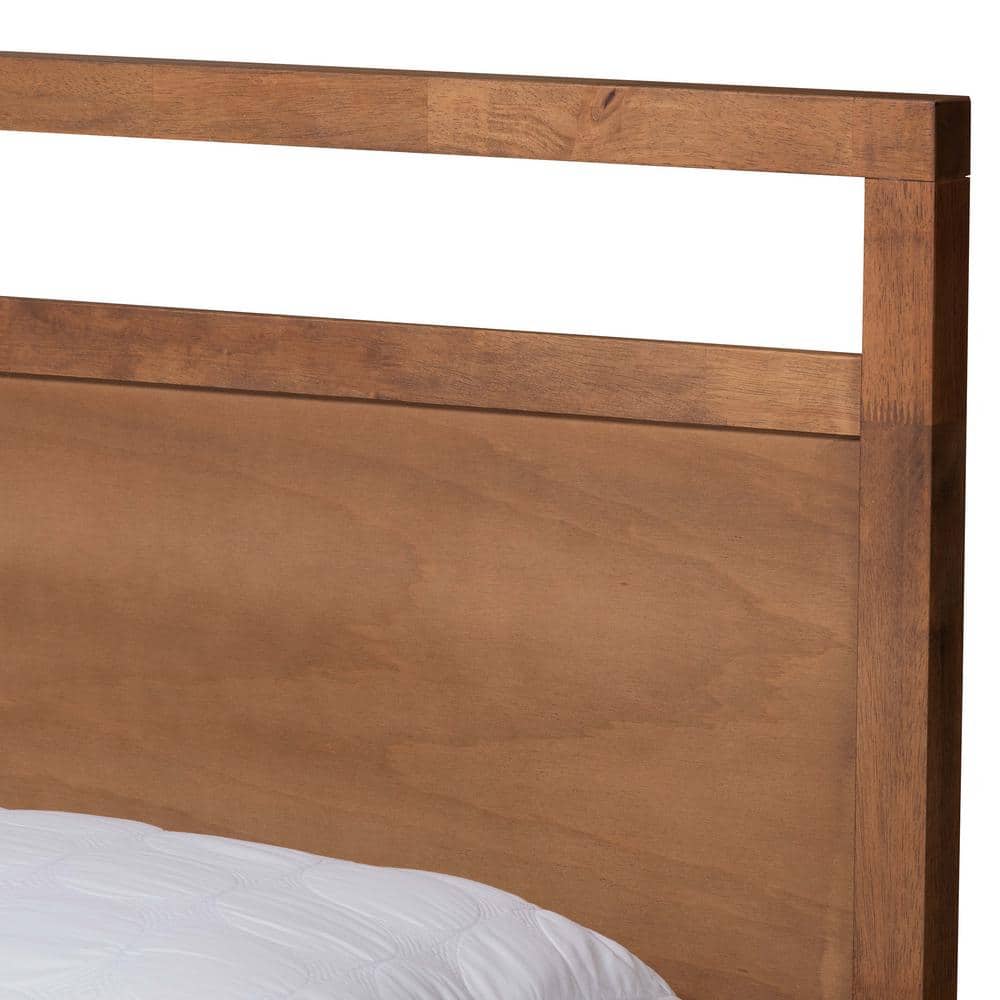 Walnut Brown Full Size Wood Storage Bed with Tufted Upholstery