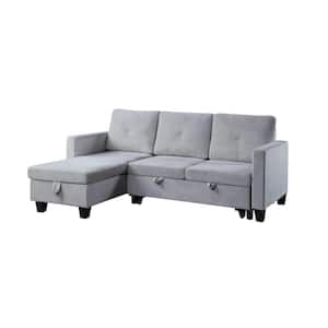 Nova 83 in. Straight Arm 2-Piece Velvet L-Shaped Sectional Sofa in Gray with Chaise
