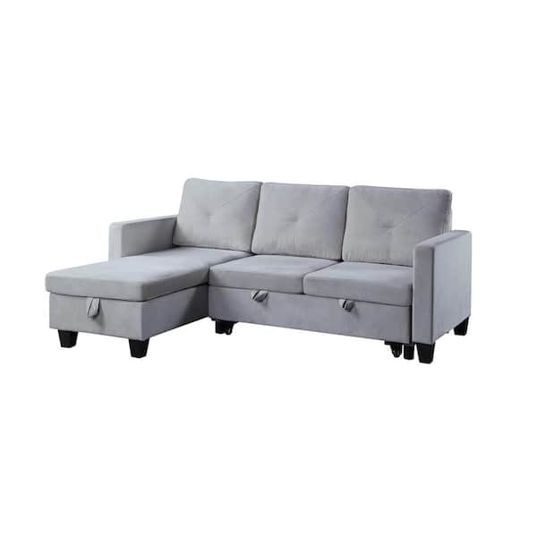 SIMPLE RELAX Nova 83 in. Straight Arm 2-Piece Velvet L-Shaped Sectional Sofa in Gray with Chaise
