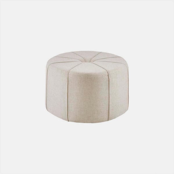 wetiny Cream Polyester Fabric Oval Large Cocktail Ottoman