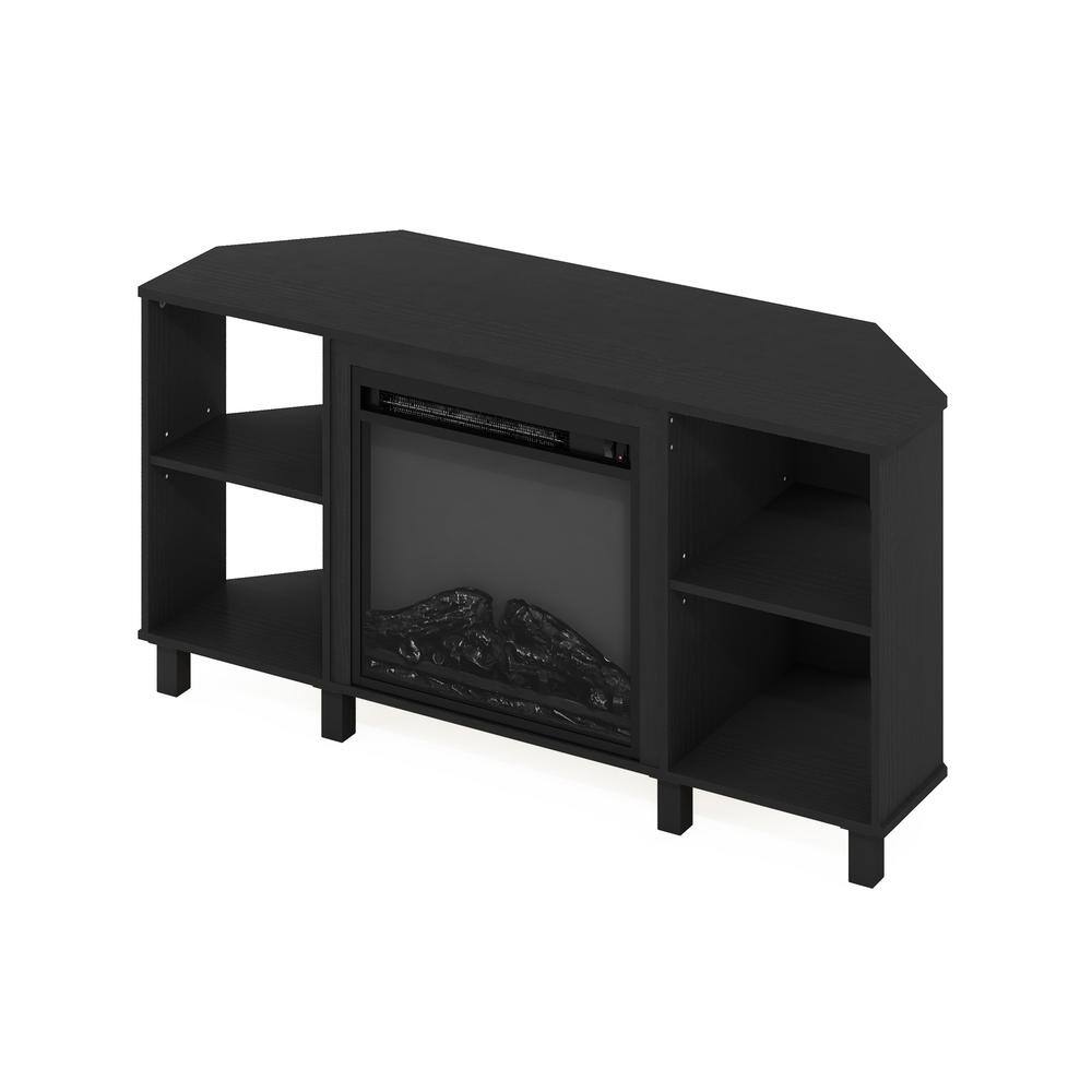 Gray Jensen Corner TV Stand with Electric Fireplace and Metal Legs