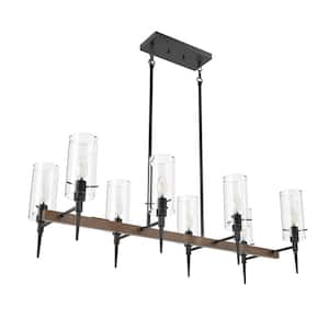 Modern 35.43 in. 8-Light Black Kitchen Island Chandelier Farmhouse Rectangular Hanging Light with Clear Glass Shades